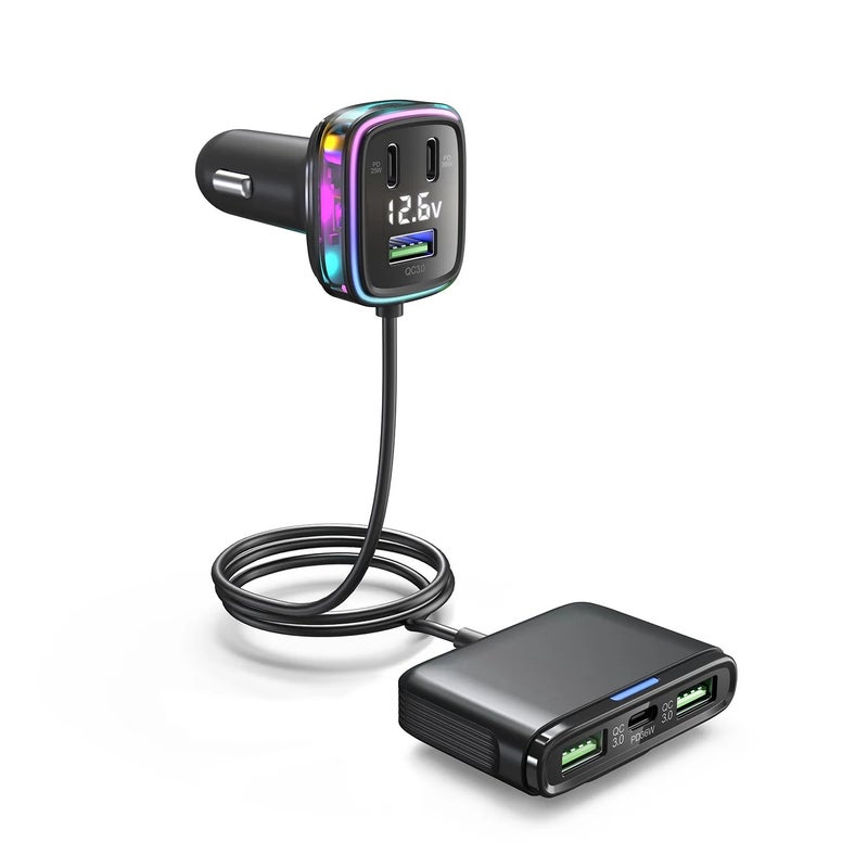 Bluejw 115W 6-Port USB Car Charger Adapter - 12-24V Fast QC 3.0 PD Cigarette Lighter Splitter, USB-C Socket Automobile Charger for Phones, Tablets & More - Image 2